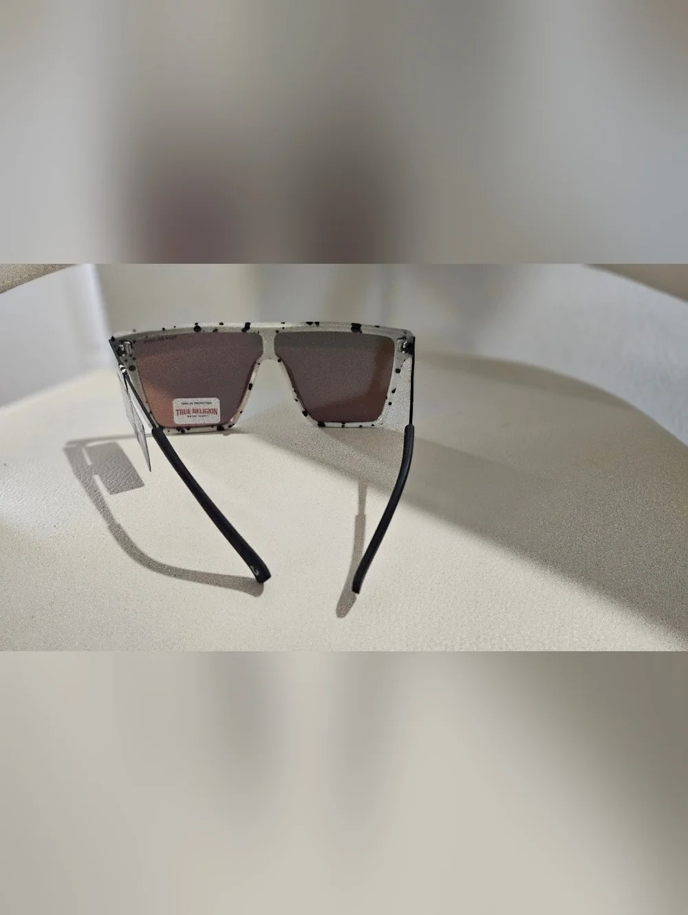 True Religion Shield Sunglasses Blue Mirrored Lens Black White Speckle UV400.